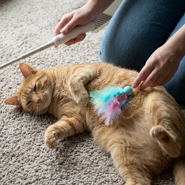 Canne à Plumes Rétractable pour Chat – Jouet Interactif avec Tête Interchangeable