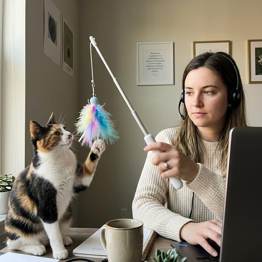 Canne à Plumes Rétractable pour Chat – Jouet Interactif avec Tête Interchangeable