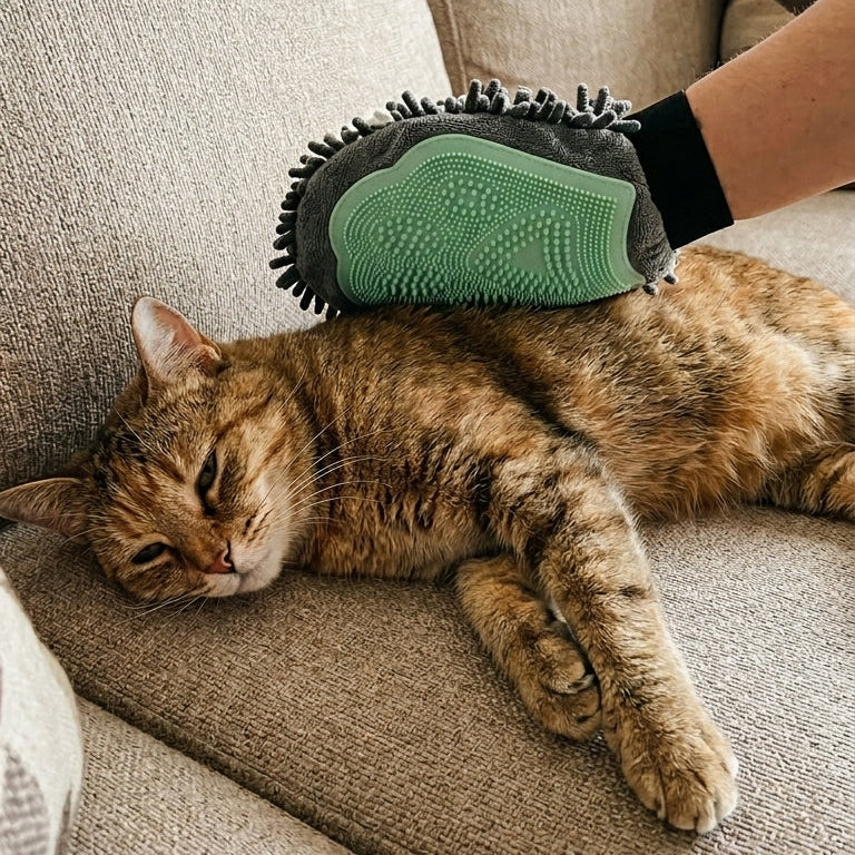 Gant de Toilettage & Bain 2-en-1 pour Chien et Chat – Silicone + Microfibre