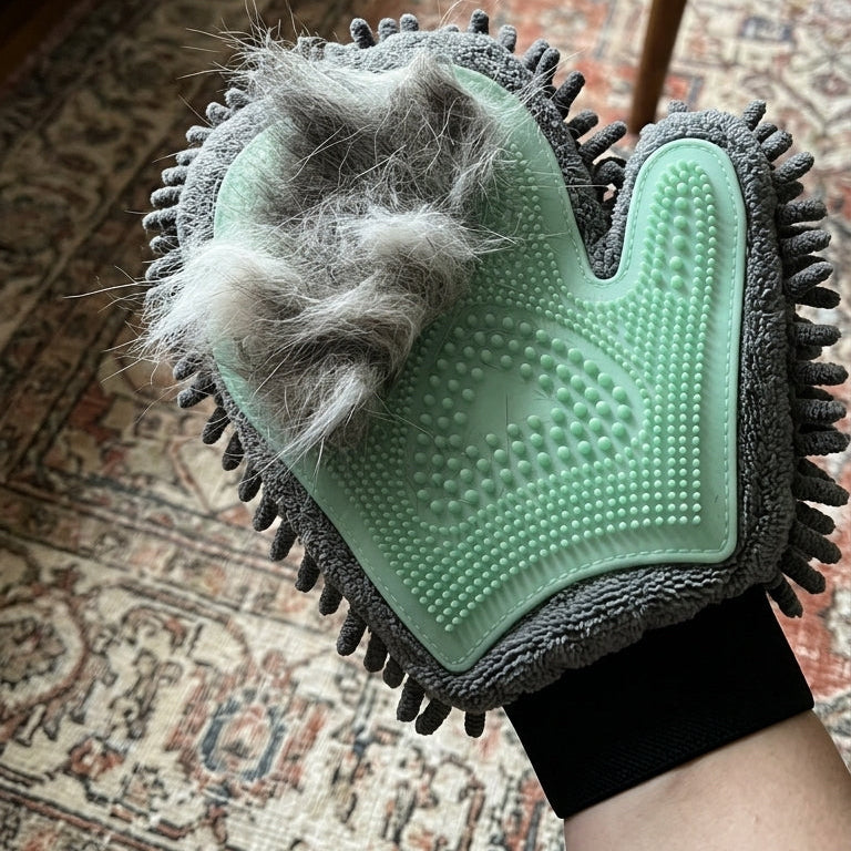 Gant de Toilettage & Bain 2-en-1 pour Chien et Chat – Silicone + Microfibre